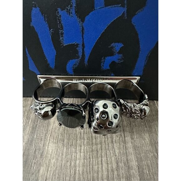 ALEXANDER MCQUEEN GRAFFITI FOUR-RING LEATHER SHOULDER BAG IN BLUE BLACK $2,500 - Picture 4 of 16